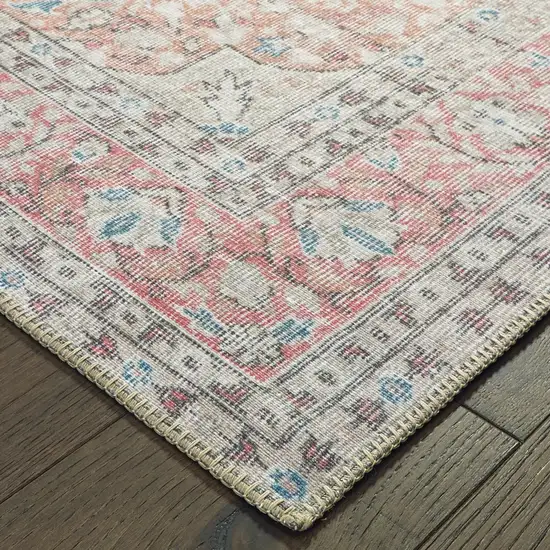 Ivory and Pink Oriental Area Rug Photo 3