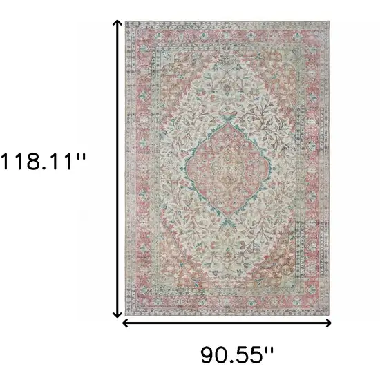 Ivory and Pink Oriental Area Rug Photo 6