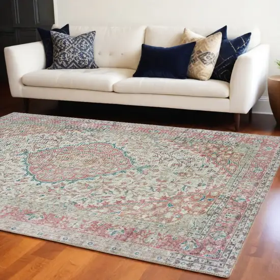 Ivory And Pink Oriental Area Rug Photo 1