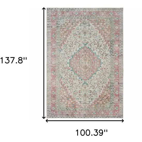 Ivory and Pink Oriental Area Rug Photo 6