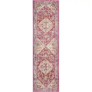 Photo of Ivory and Pink Oriental Runner Rug