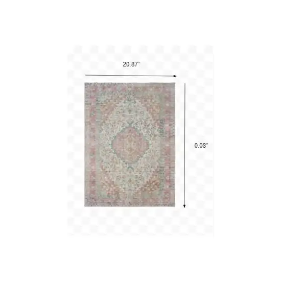 Ivory and Pink Oriental Scatter Rug Photo 2