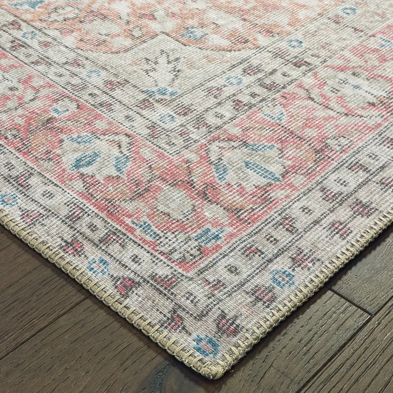 Ivory and Pink Oriental Scatter Rug Photo 2