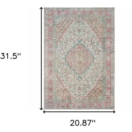 Pink and Ivory Power Loom Area Rug Photo 3