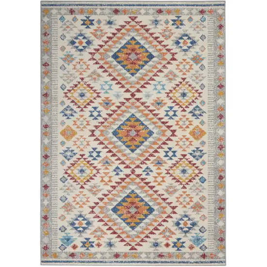 Ivory And Blue Geometric Area Rug Photo 2