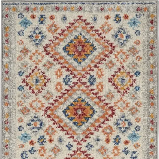 Ivory and Red Diamonds Runner Rug Photo 10