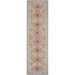 Photo of Ivory and Red Diamonds Runner Rug