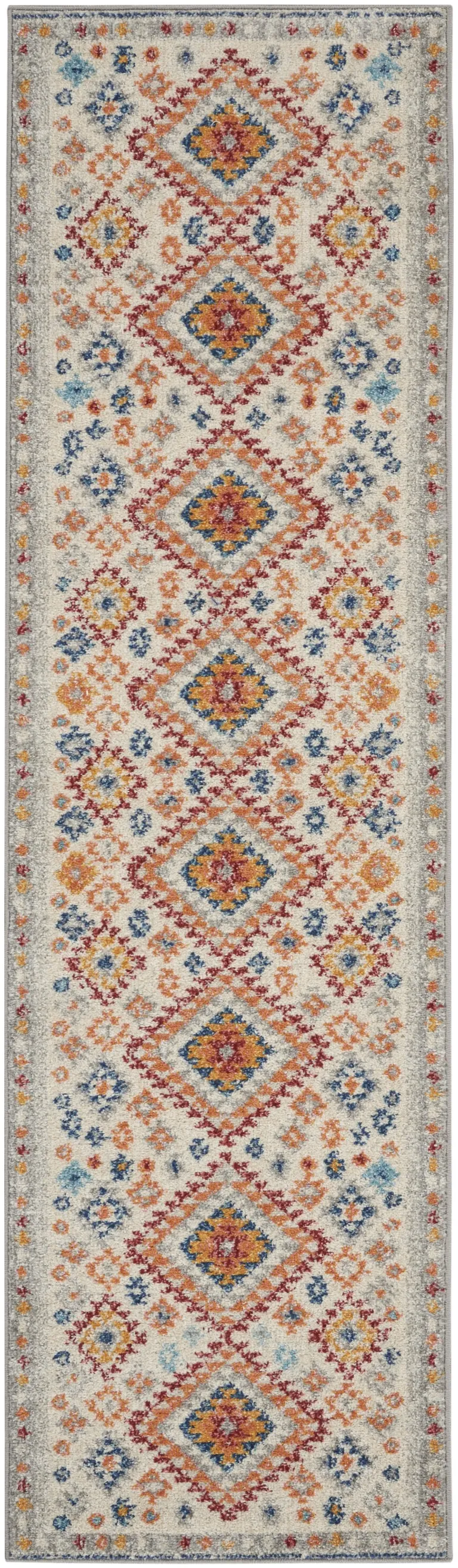 Ivory and Red Diamonds Runner Rug Photo 1