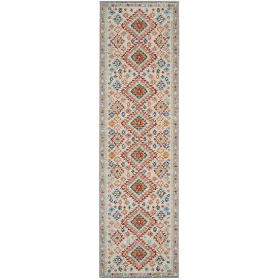 Ivory and Red Diamonds Runner Rug Photo 1