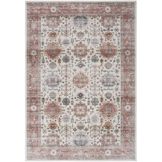 Ivory and Red Floral Distressed Non Skid Area Rug Photo 2