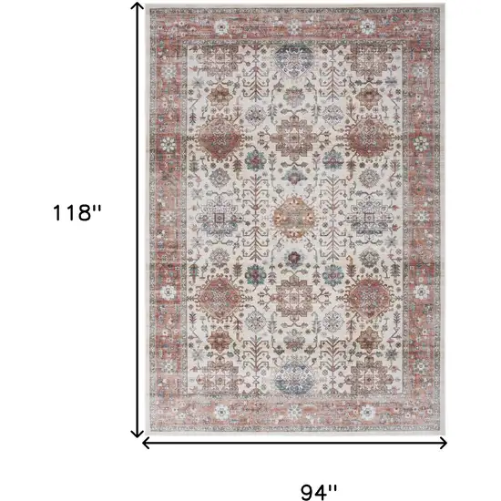 Ivory and Red Floral Distressed Non Skid Area Rug Photo 3