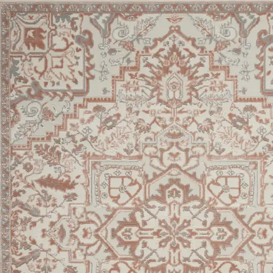 Ivory and Red Floral Medallion Non Skid Area Rug Photo 9