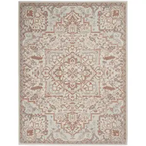 Photo of Ivory and Red Floral Medallion Non Skid Area Rug