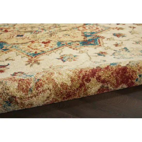 Ivory and Red Floral Medallion Power Loom Area Rug Photo 5