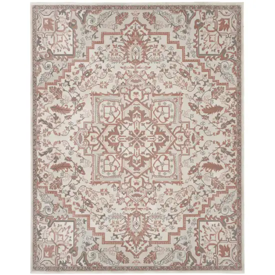 Ivory and Red Floral Non Skid Area Rug Photo 2