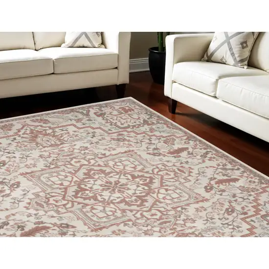 Ivory and Red Floral Non Skid Area Rug Photo 1