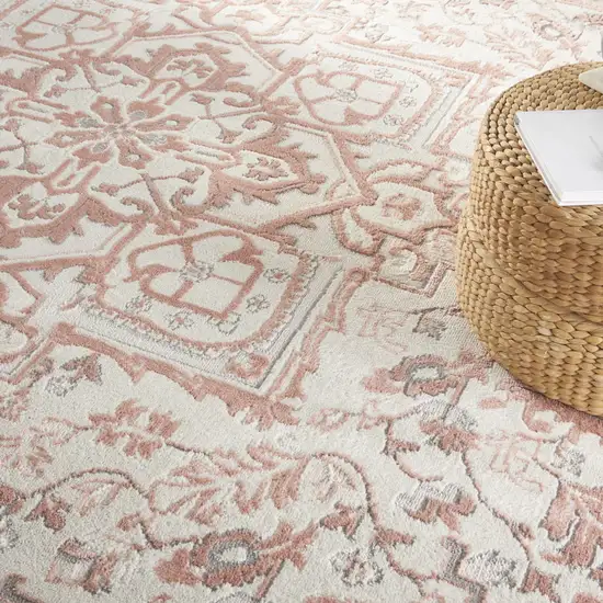 Ivory and Red Floral Non Skid Area Rug Photo 6