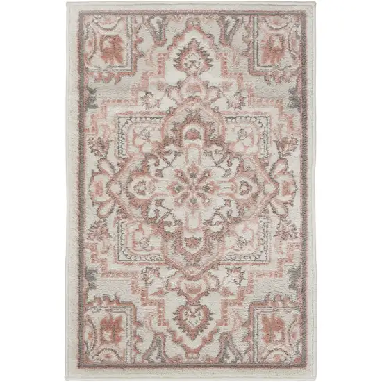 Ivory and Red Floral Non Skid Area Rug Photo 5