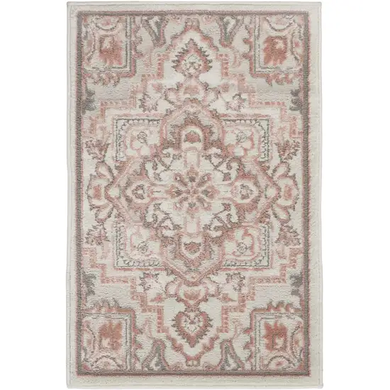 Ivory and Red Floral Non Skid Area Rug Photo 2