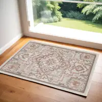 Photo of Ivory and Red Floral Non Skid Area Rug