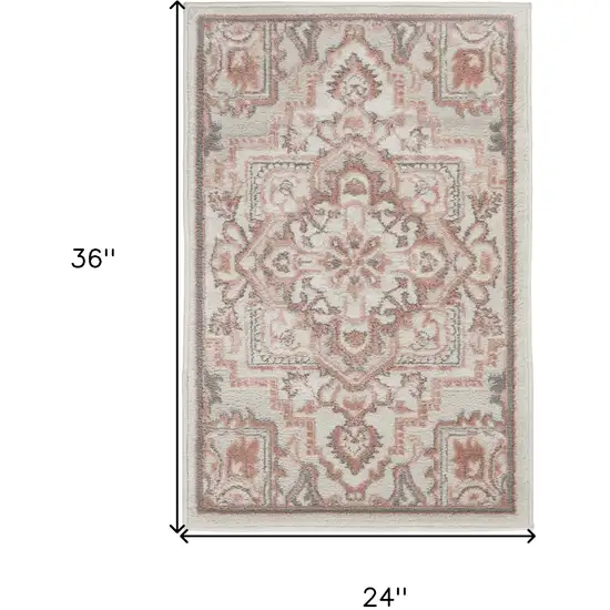 Ivory and Red Floral Non Skid Area Rug Photo 3