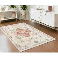 Photo of Ivory and Red Medallion Power Loom Area Rug