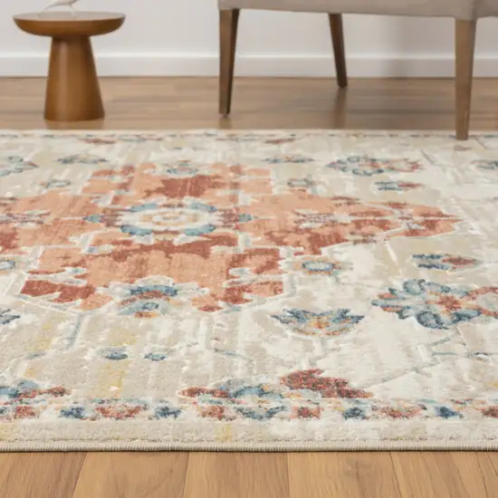 Ivory and Red Medallion Power Loom Area Rug Photo 9