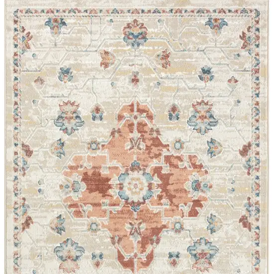 Ivory and Red Medallion Power Loom Area Rug Photo 7