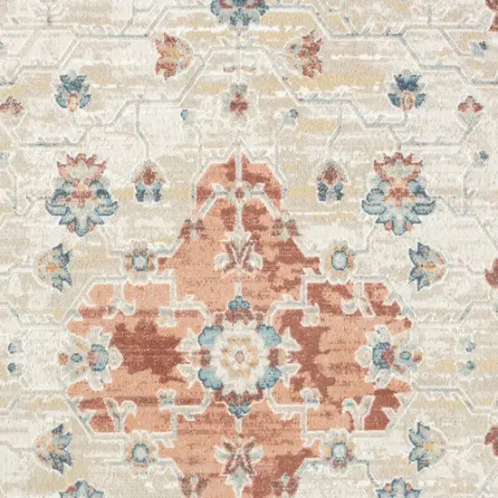 Ivory and Red Medallion Power Loom Area Rug Photo 6