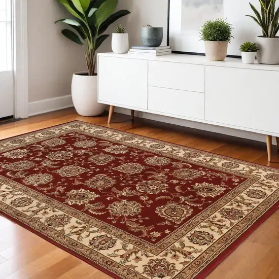 Ivory and Red Oriental Area Rug Photo 1