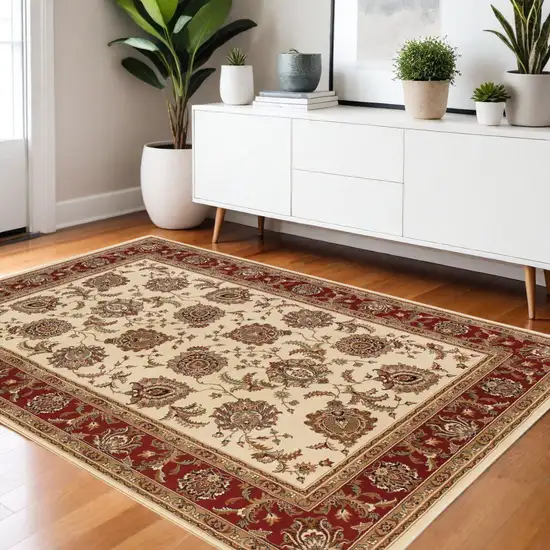 Ivory and Red Oriental Area Rug Photo 6