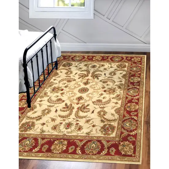 Ivory and Red Oriental Hand Tufted Non Skid Area Rug Photo 8