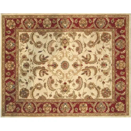 Ivory and Red Oriental Hand Tufted Non Skid Area Rug Photo 2