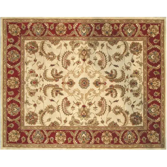 Ivory and Red Oriental Hand Tufted Non Skid Area Rug Photo 4