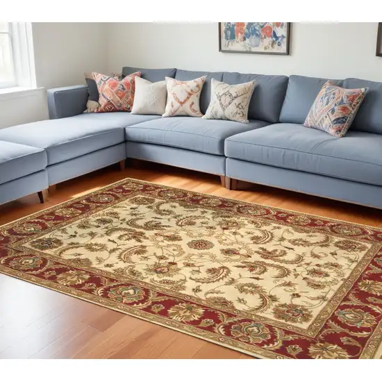 Ivory and Red Oriental Hand Tufted Non Skid Area Rug Photo 1