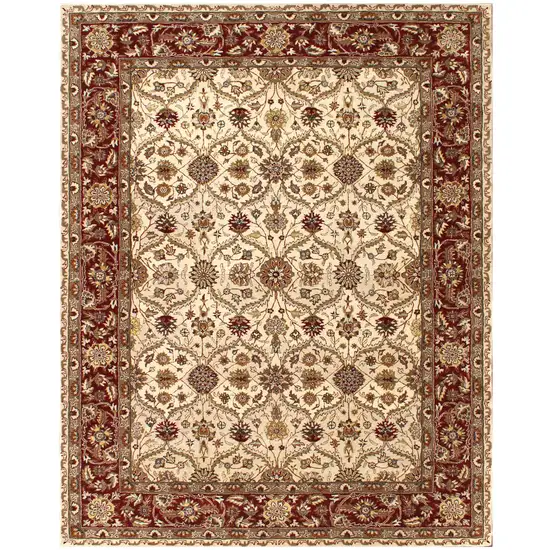 Ivory and Red Oriental Hand Tufted Non Skid Area Rug Photo 6