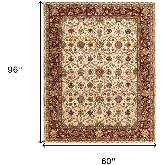 Ivory and Red Oriental Hand Tufted Non Skid Area Rug Photo 7