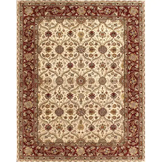 Ivory and Red Oriental Hand Tufted Non Skid Area Rug Photo 2