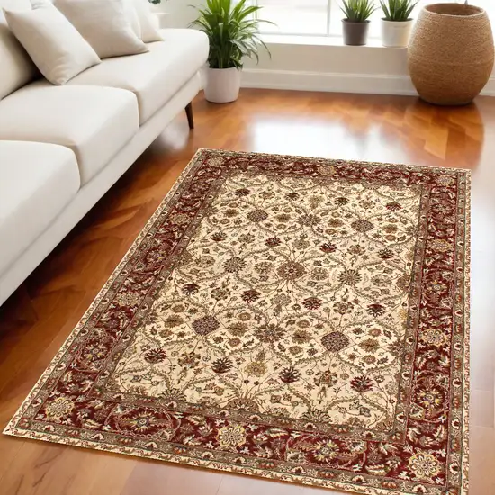 Ivory and Red Oriental Hand Tufted Non Skid Area Rug Photo 1