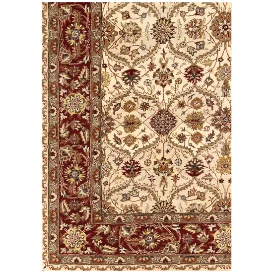 Ivory and Red Oriental Hand Tufted Non Skid Area Rug Photo 4