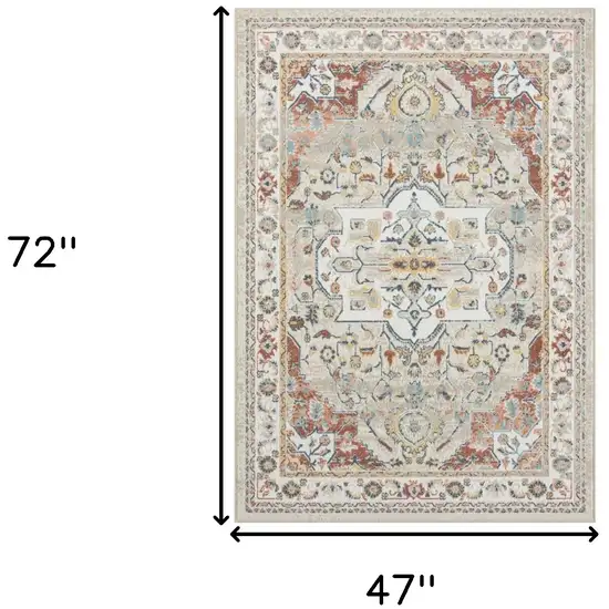 Ivory and Red Oriental Power Loom Area Rug Photo 3