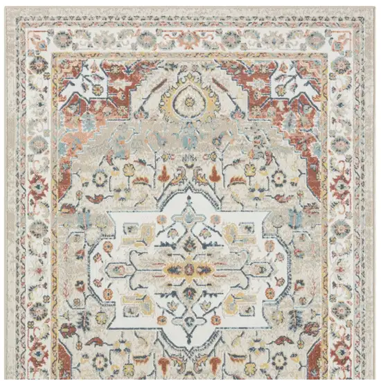 Ivory and Red Oriental Power Loom Area Rug Photo 5