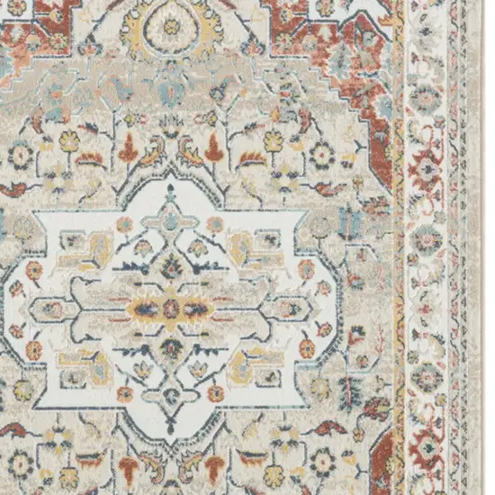 Ivory and Red Oriental Power Loom Area Rug Photo 4