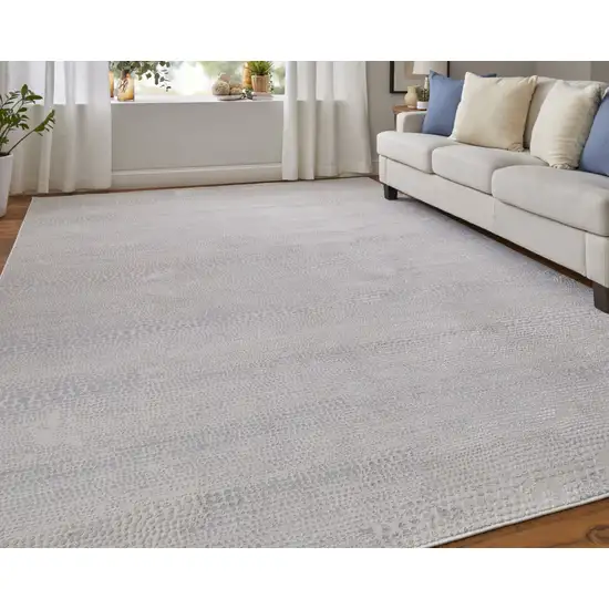 Ivory and Silver Abstract Power Loom Worn Faded Area Rug Photo 6