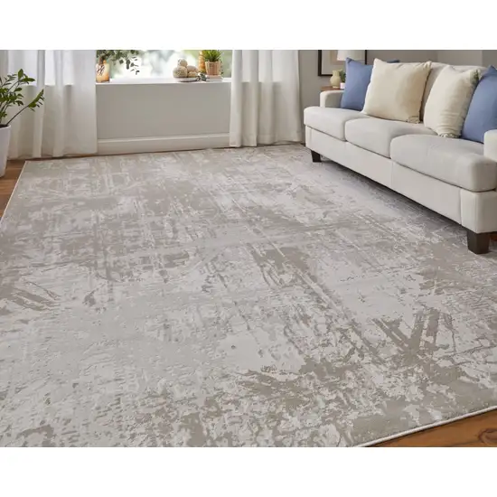 Ivory and Silver Abstract Power Loom Worn Faded Area Rug Photo 5