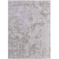 Photo of Ivory and Silver Abstract Power Loom Worn Faded Area Rug