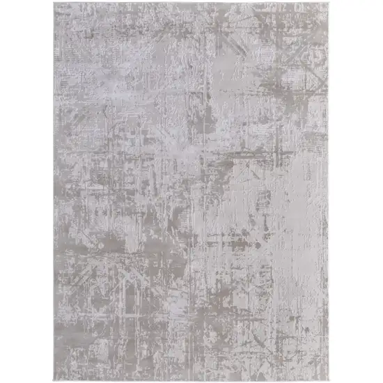 Ivory and Silver Abstract Power Loom Worn Faded Area Rug Photo 2