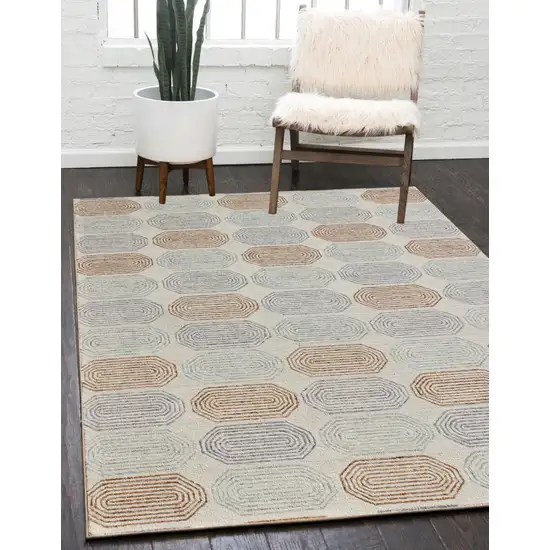 Ivory and Silver Wool Abstract Geometric Hand Tufted Non Skid Area Rug Photo 6