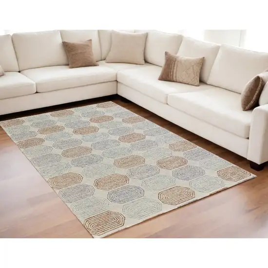 Ivory and Silver Wool Abstract Geometric Hand Tufted Non Skid Area Rug Photo 1