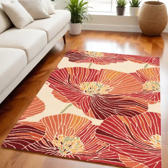 Ivory and Sunset Floral Hand Hooked Area Rug Photo 1